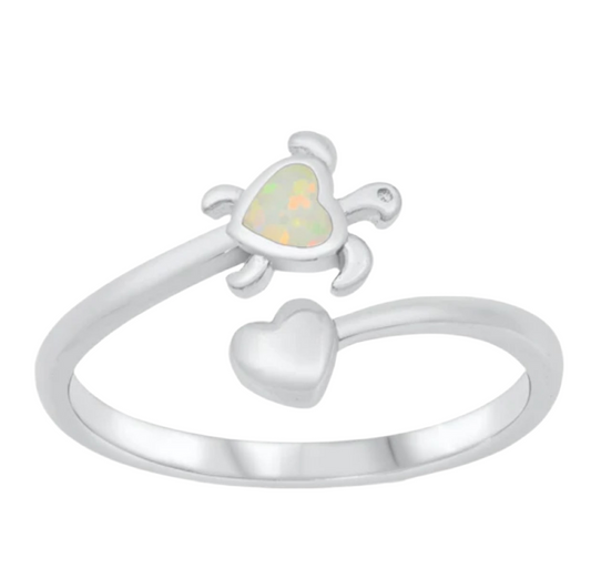 Sortija de tortuga y corazón opal blanco