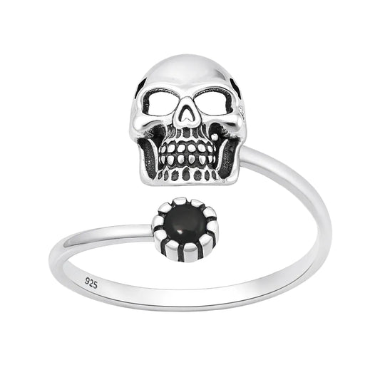Sortija de calavera con piedra agate negra