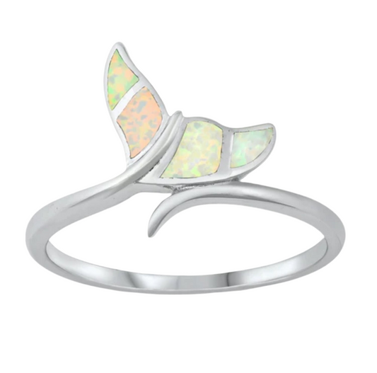 Sortija de cola ballena con piedra opal blanco