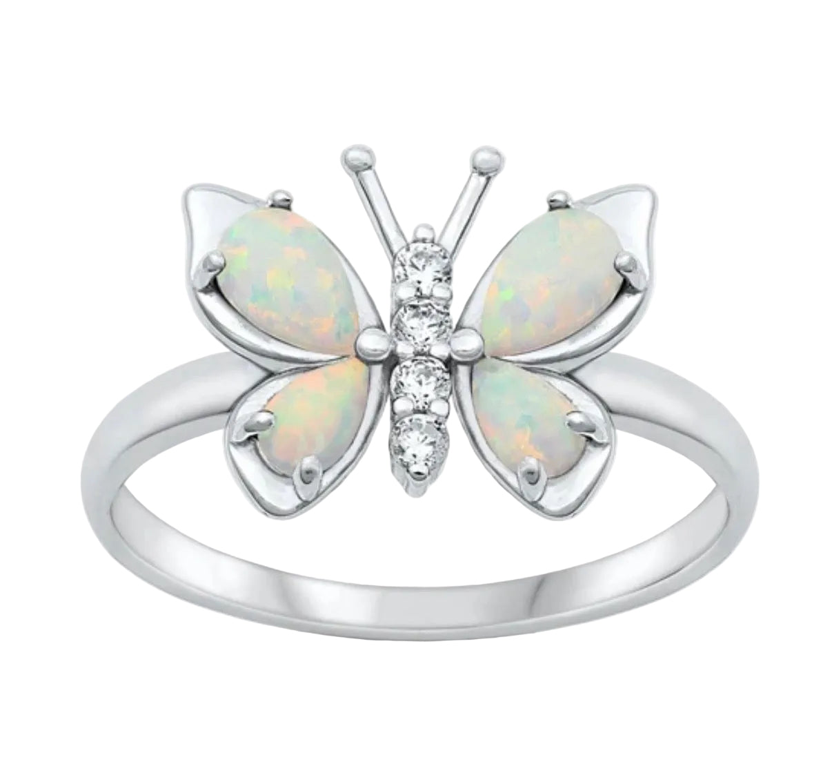 Sortija de mariposa con piedra opal blanco