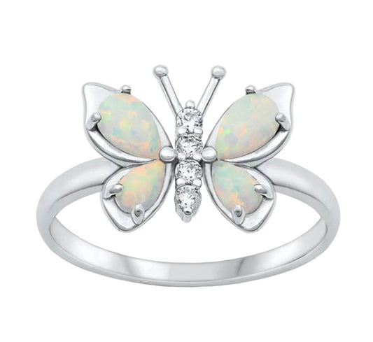 Sortija de mariposa con piedra opal blanco