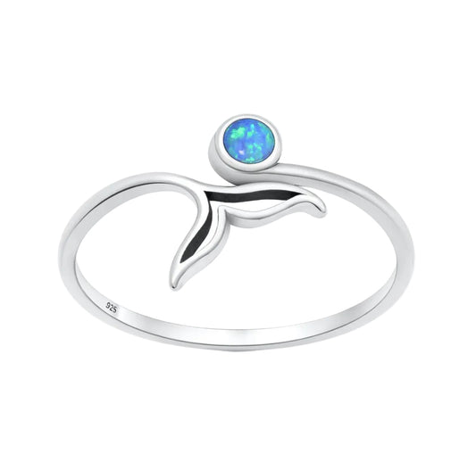 Sortija de cola con piedra opal azul