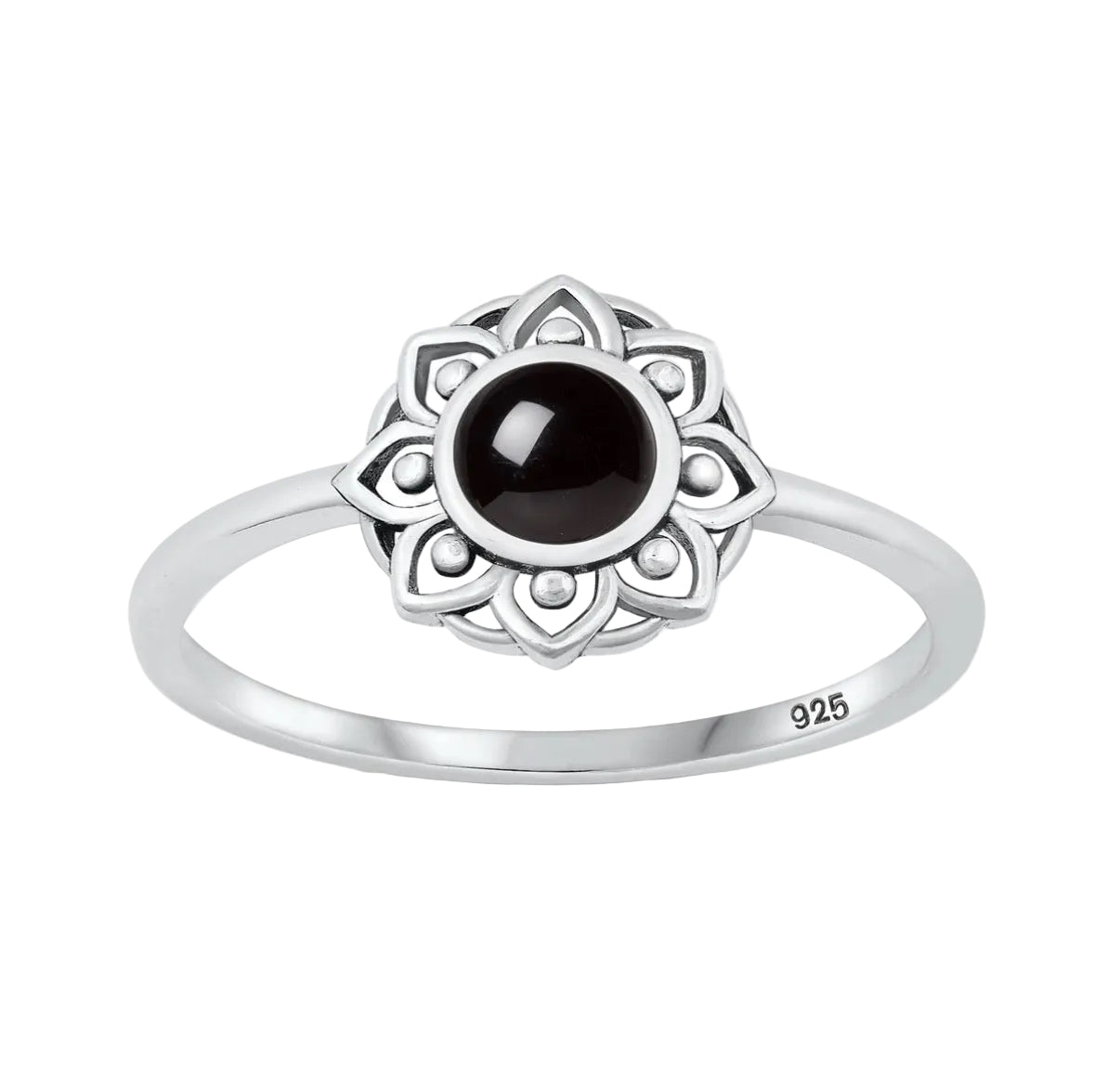 Sortija de mándala con piedra agate negra