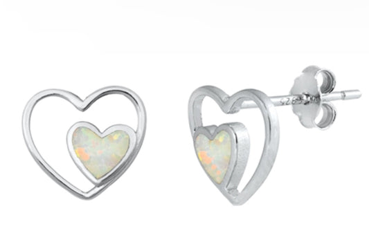 Pantallas de corazón con piedra opal blanco