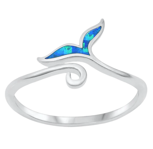 Sortija de cola con piedra opal azul
