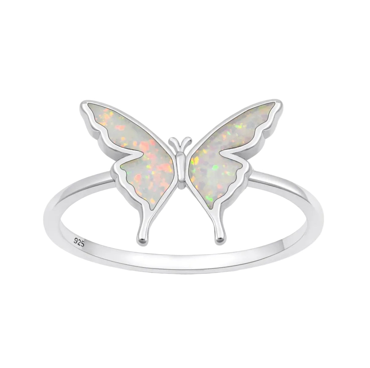 Sortija de mariposa con piedra opal blanco