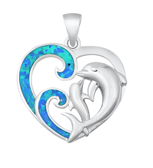 Pendant de delfines con piedra opal azul