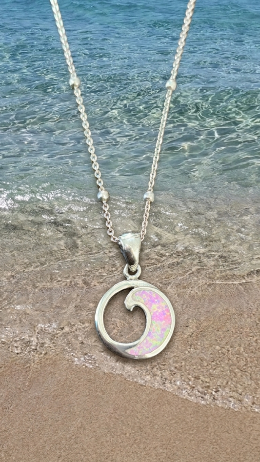 Collar de ola con piedra opal rosa