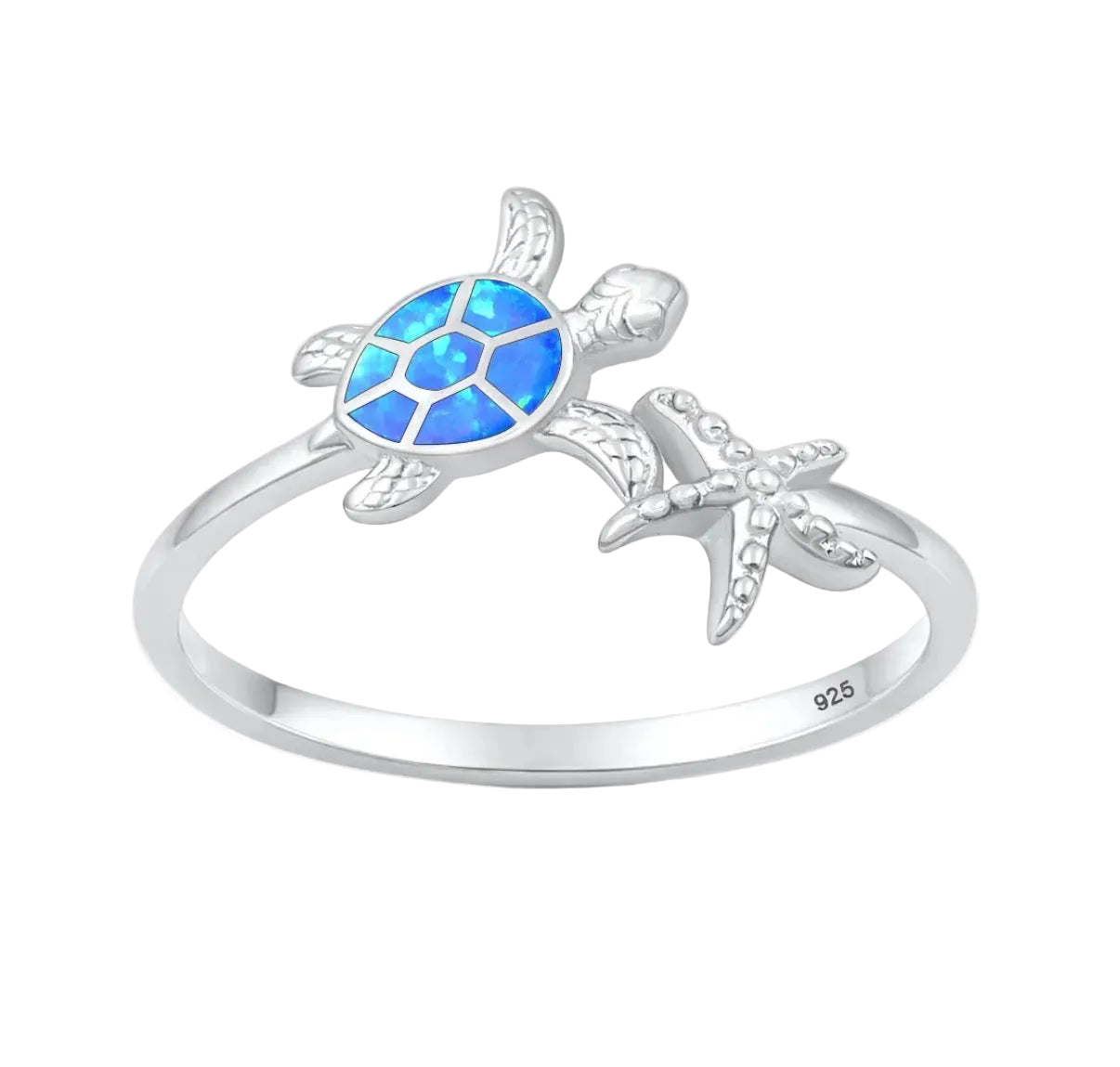 Sortija de tortuga y estrella con piedra opal azul