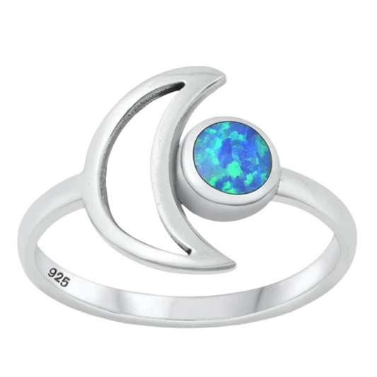 Sortija de luna con piedra opal azul