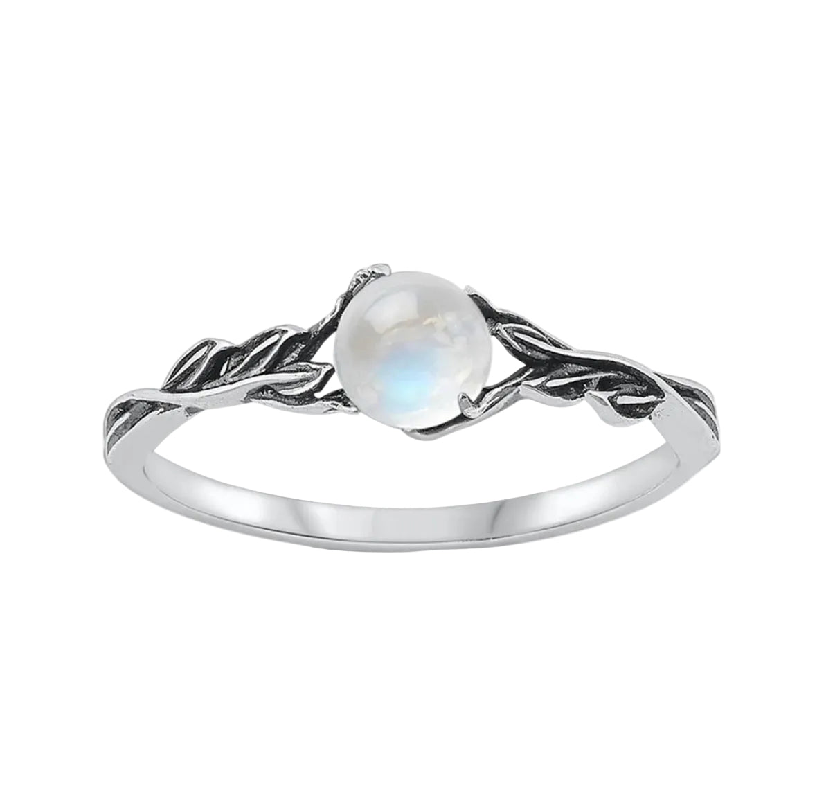 Sortija de hojas con piedra moonstone