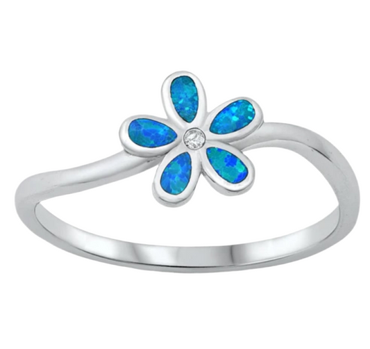 Sortija de plumaria con piedra opal azul