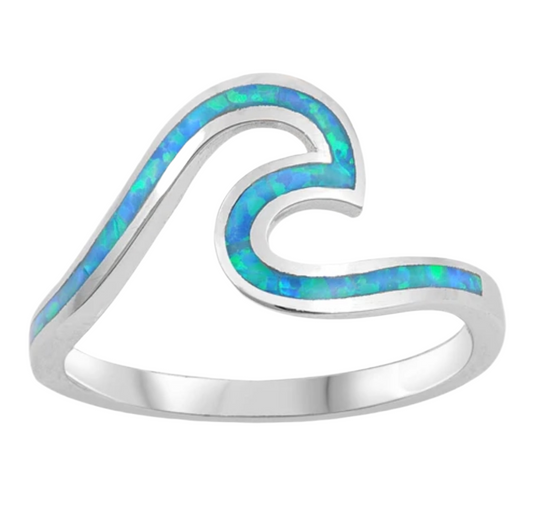 Sortija de ola con piedra opal azul