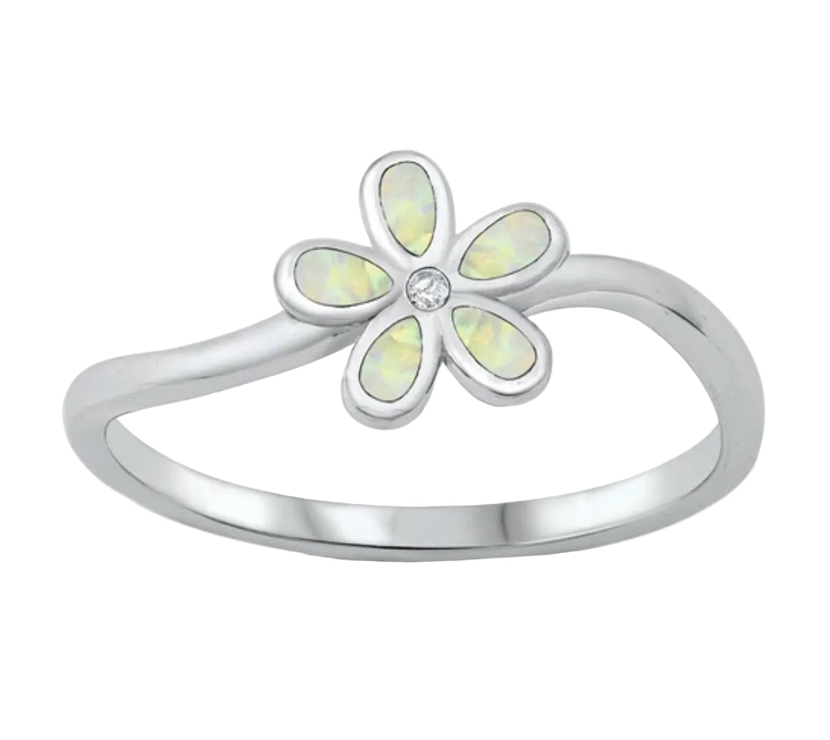 Sortija de Plumaria con piedra opal blanco