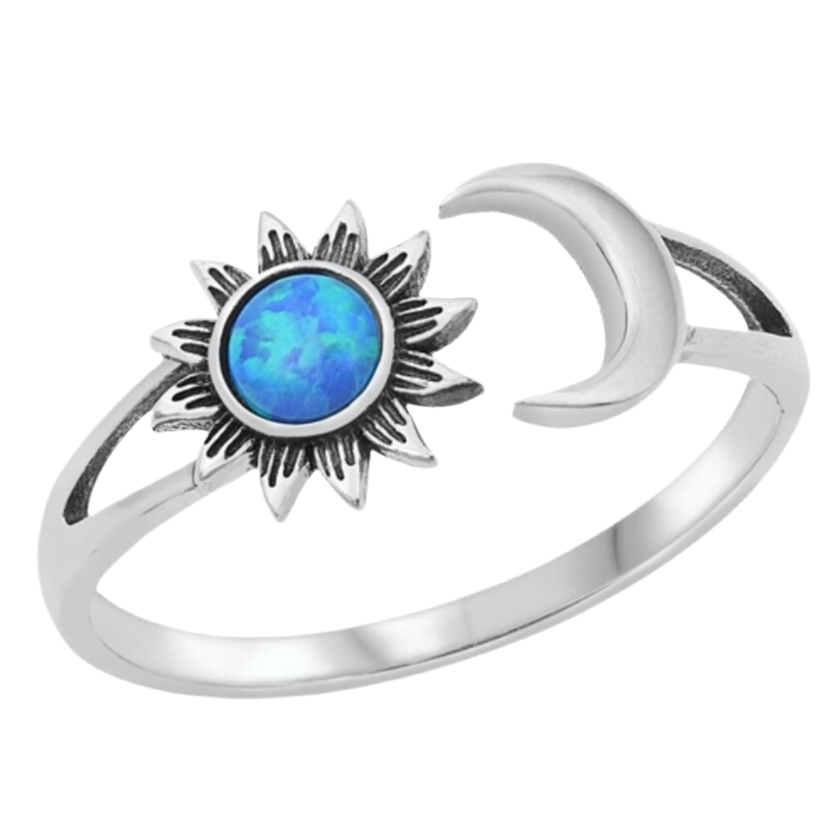 Sortija de Luna y sol con opal azul