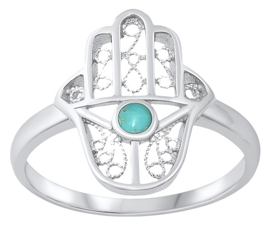 Sortija de hamsa con piedra turquesa