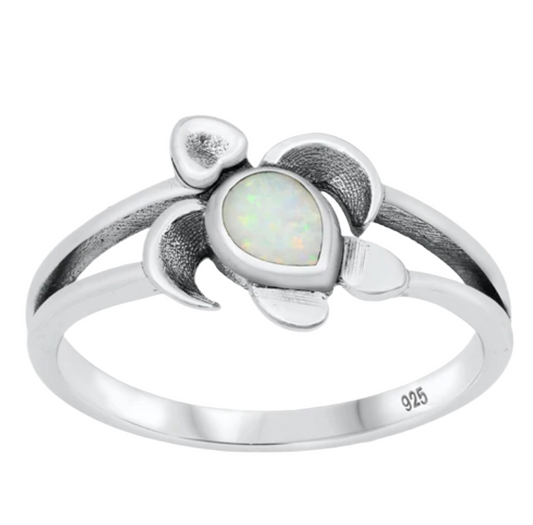 Sortija de tortuga con piedra opal blanco