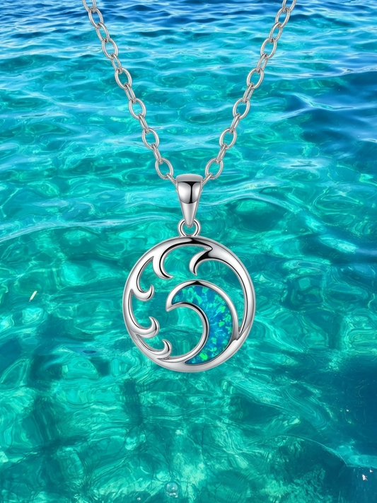Collar de ola con piedra opal azul