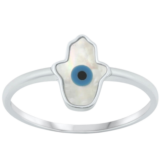 Sortija de hamsa con madre perla