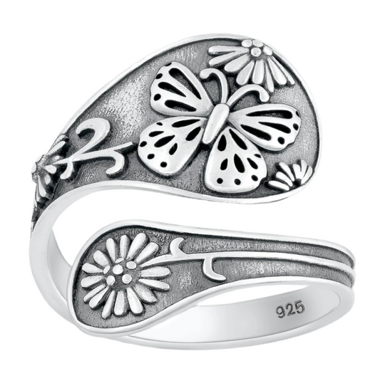 Sortija de mariposa con flores