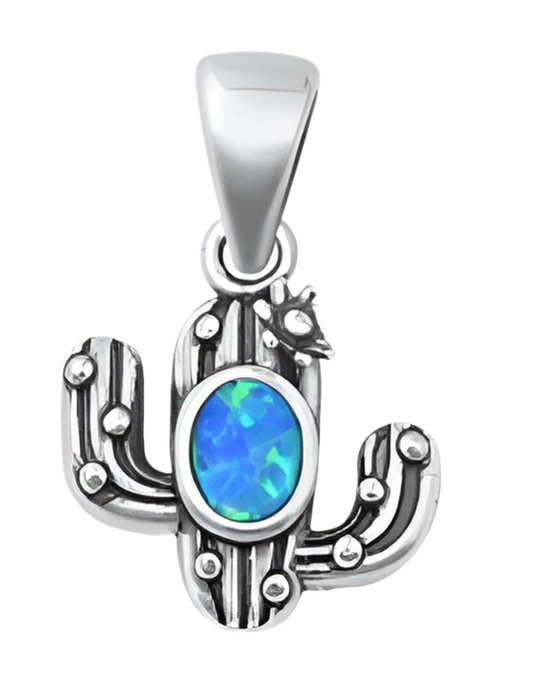 Pendant de cactus con piedra opal