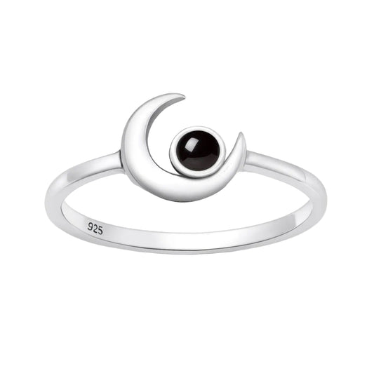 Sortija de luna con piedra agate negra