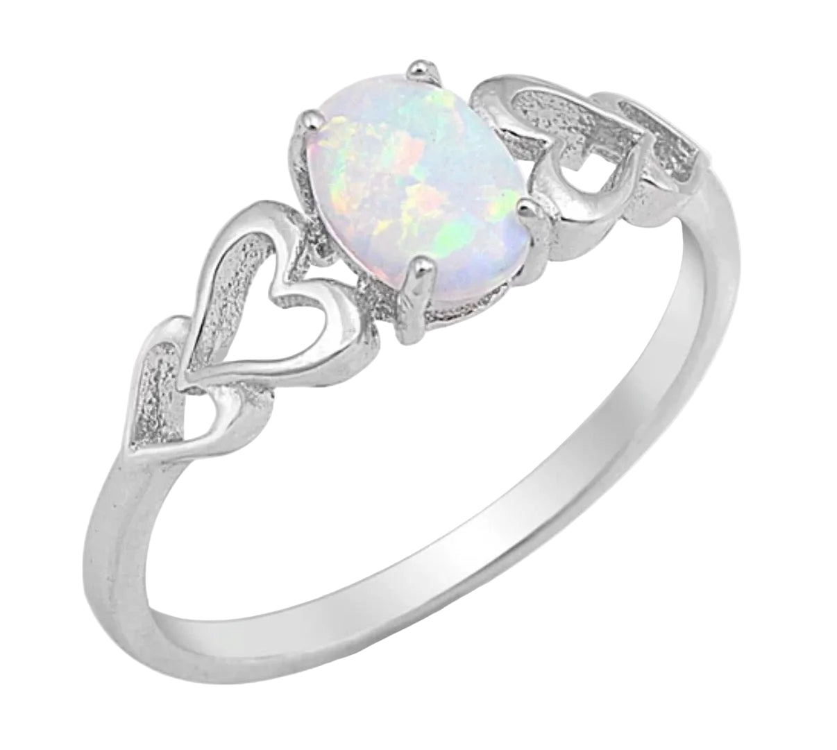 Sortija de corazones con piedra opal blanco