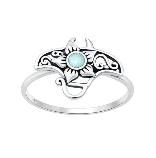 Sortija de manta con piedra larimar