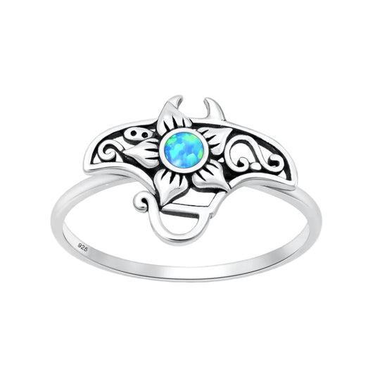 Sortija de manta con piedra opal azul
