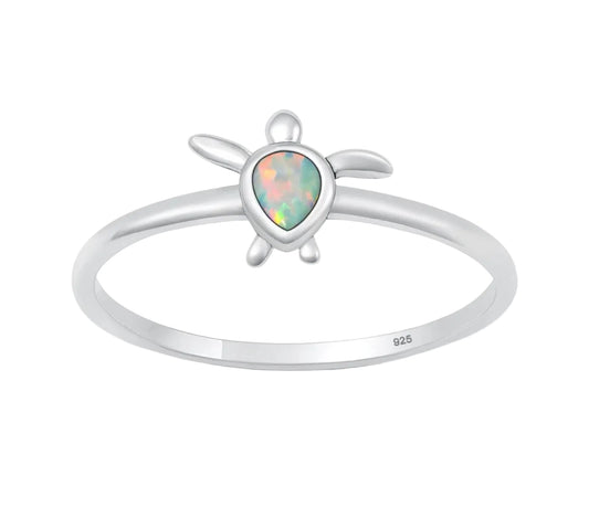 Sortija de tortuga con piedra opal blanco