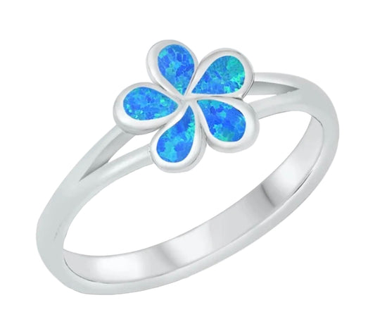 Sortija de Plumaria con piedra opal azul