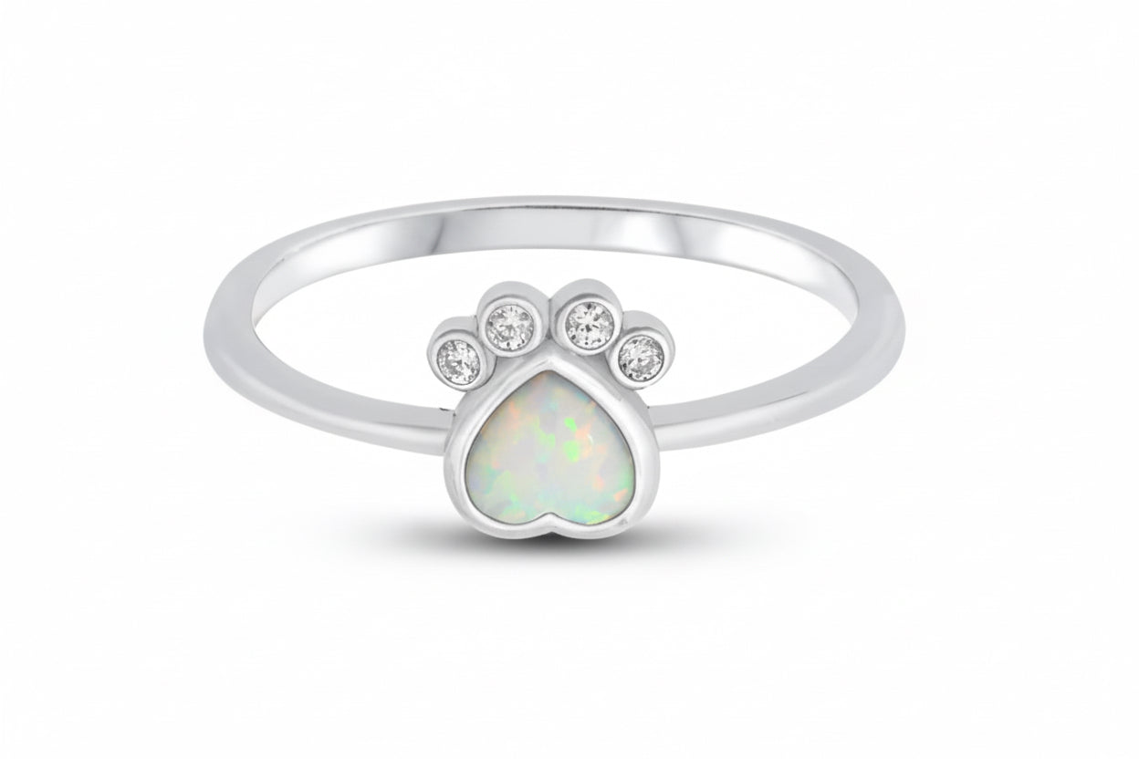 Sortija de huella con piedra opal blanco