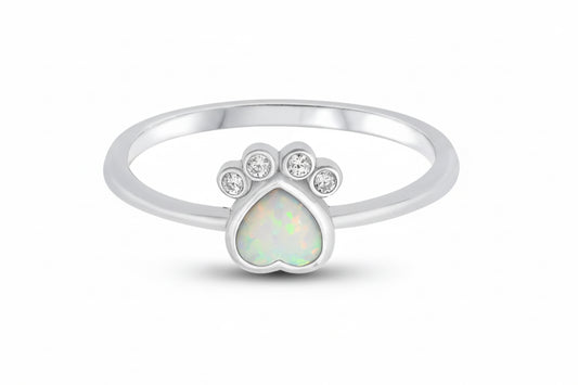 Sortija de huella con piedra opal blanco