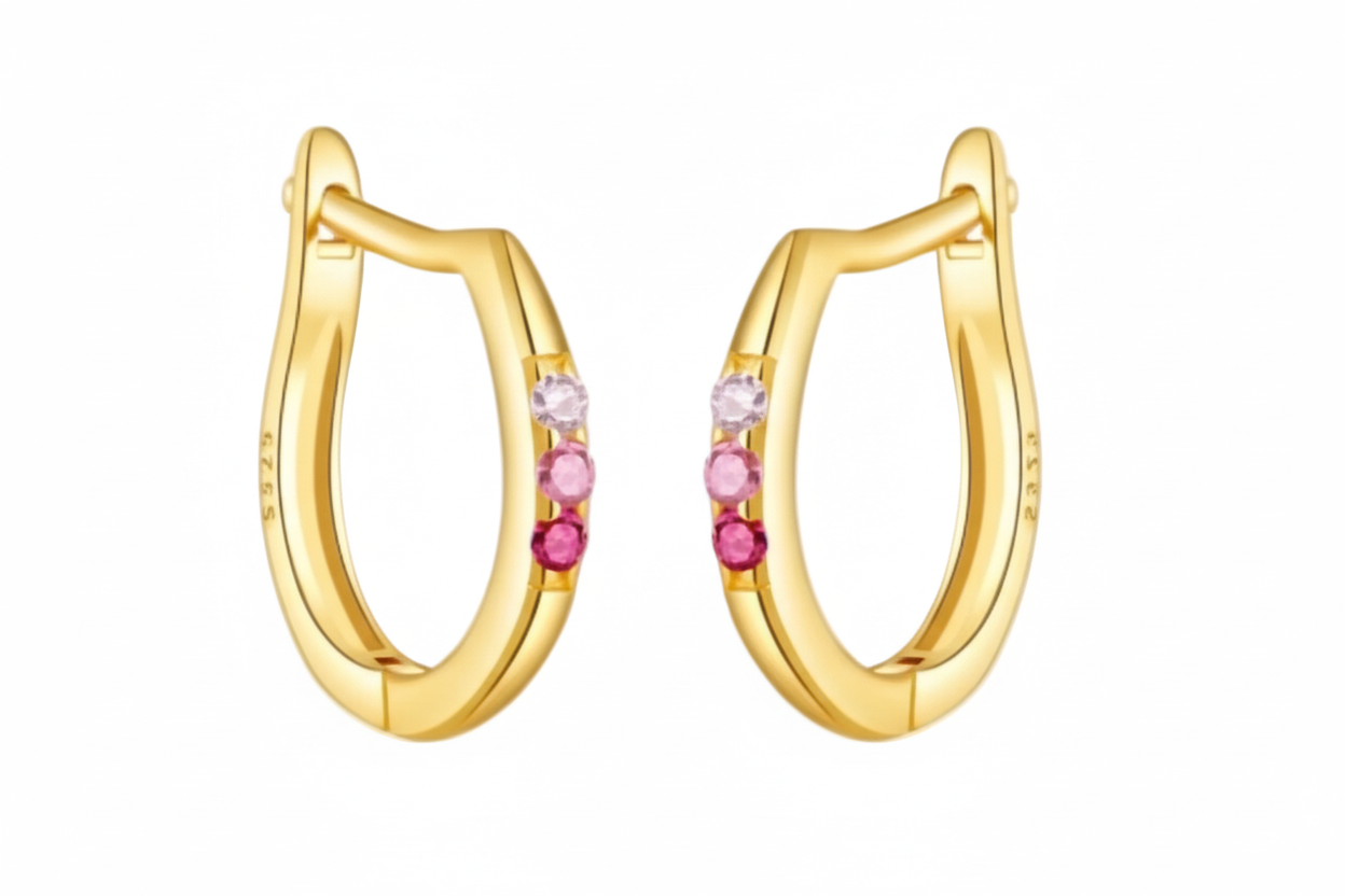 Hoops dorados con piedras rosas