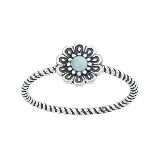 Sortija de flor con piedra larimar