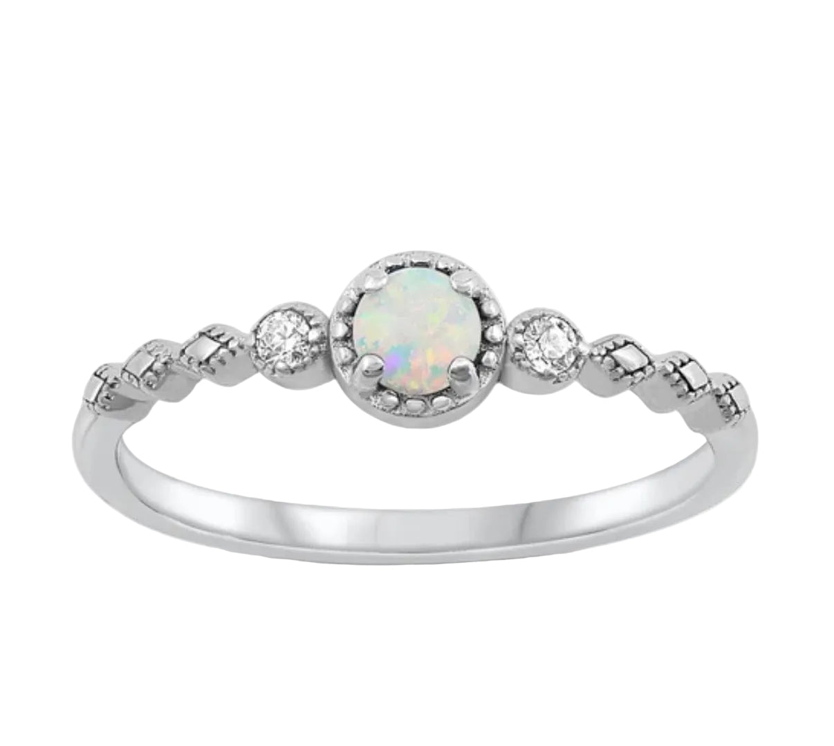 Sortija con piedra opal blanco y zirconia
