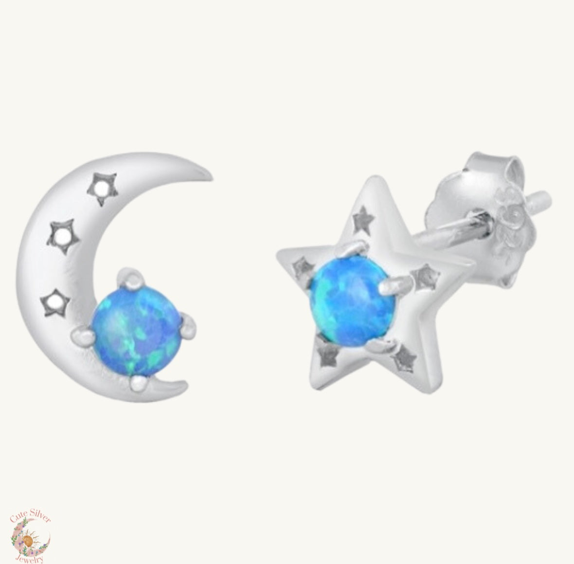 Pantallas de luna y estrella con piedras opal