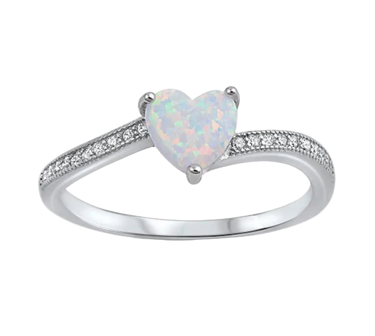 Sortija de corazón con piedra opal blanco