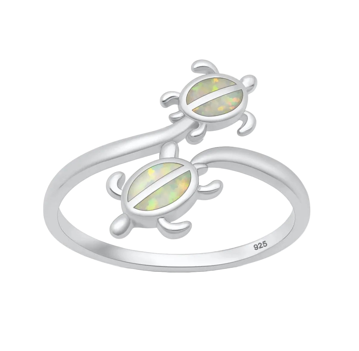 Sortija de tortugas con piedra opal blanco
