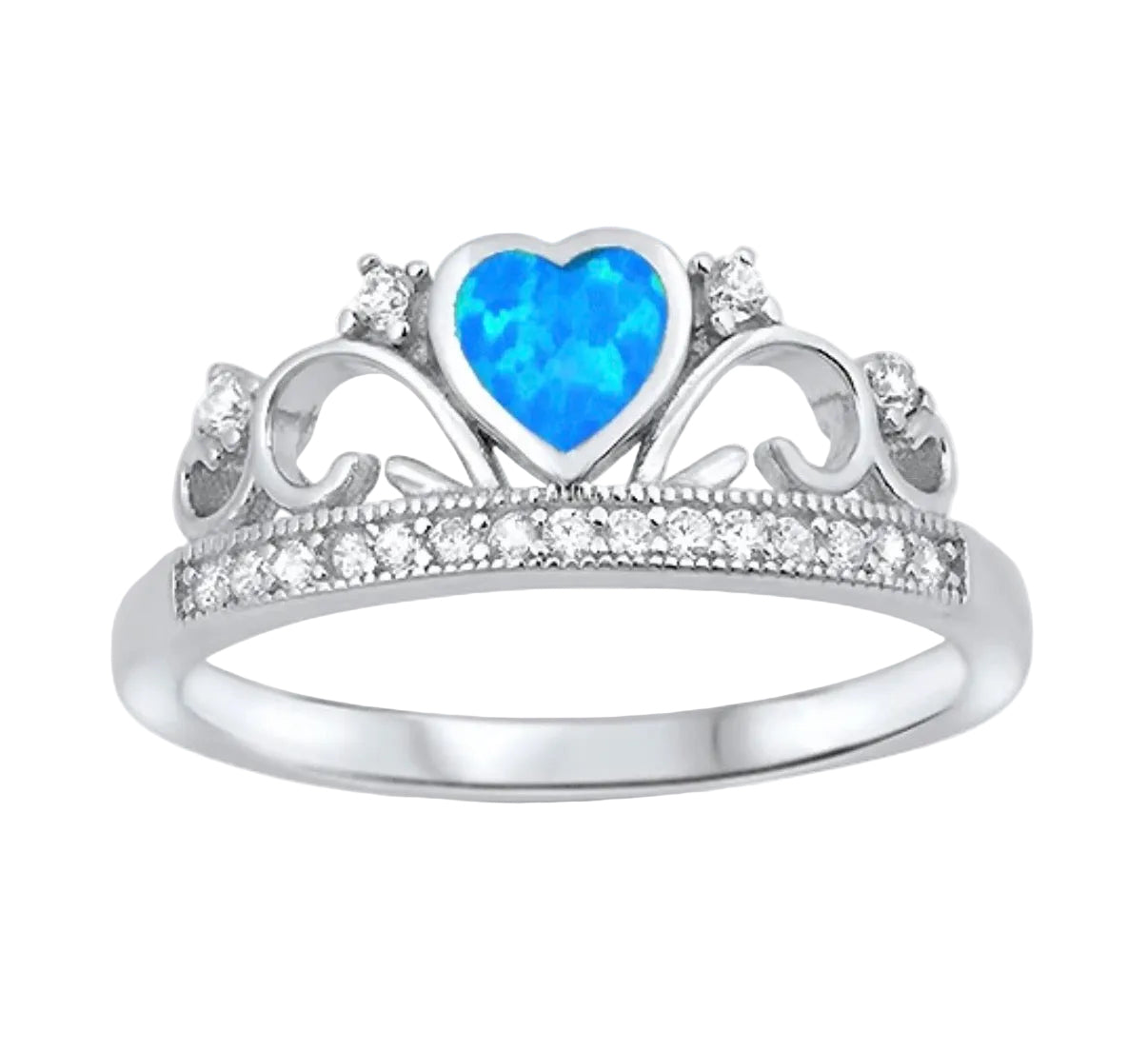 Sortija de corona con piedra opal azul