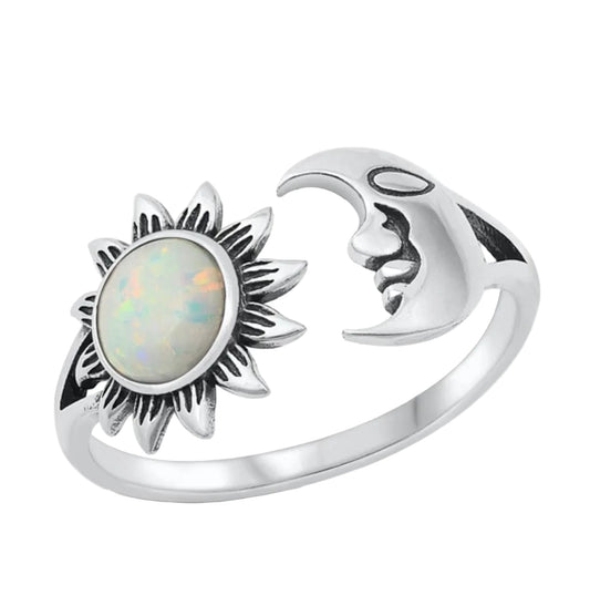 Sortija de luna y sol con piedra opal blanco