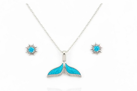 Set de cola y pantallas de sol con piedra opal azul