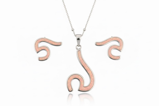 Set de collar y pantallas de olas con piedra opal rosa
