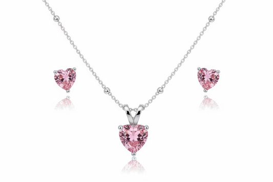 Set de collar y pantallas de corazones rosa