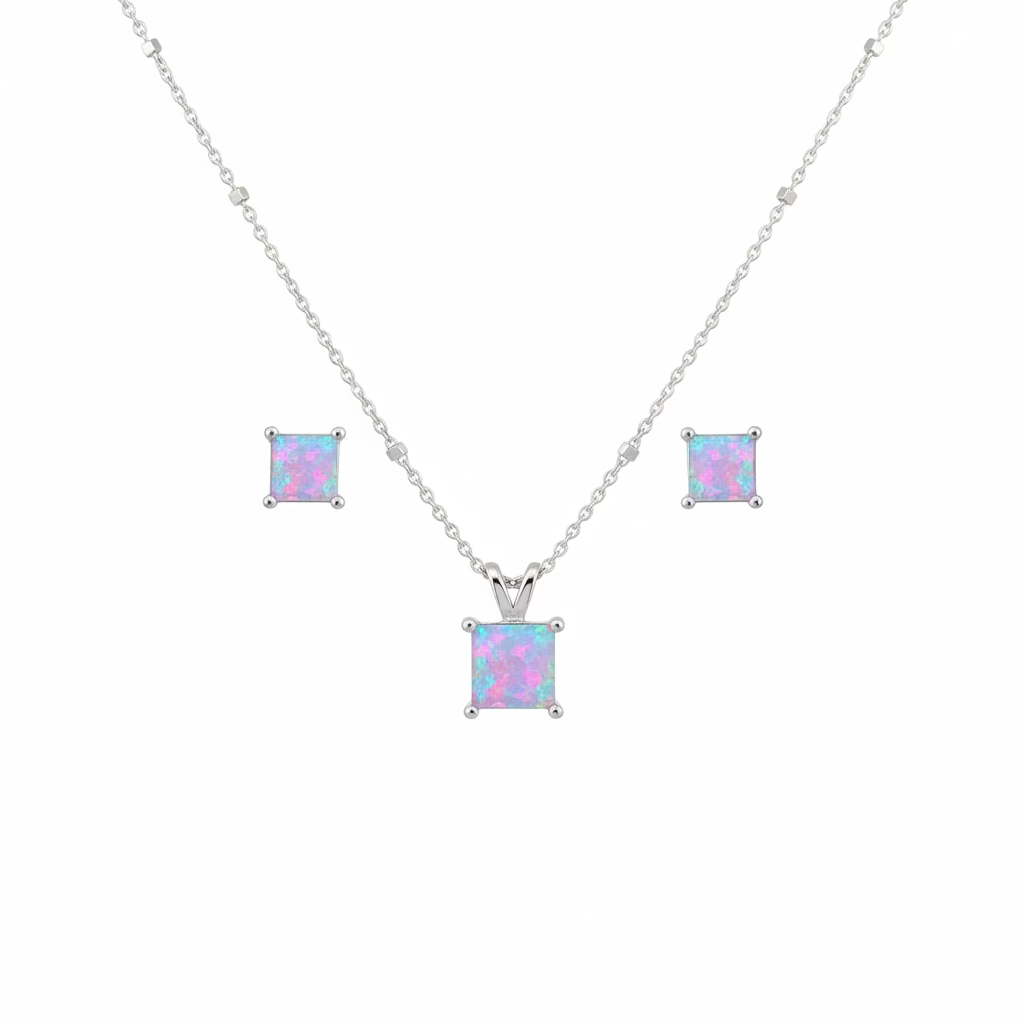 Set de collar y pantallas con piedra opal rosa