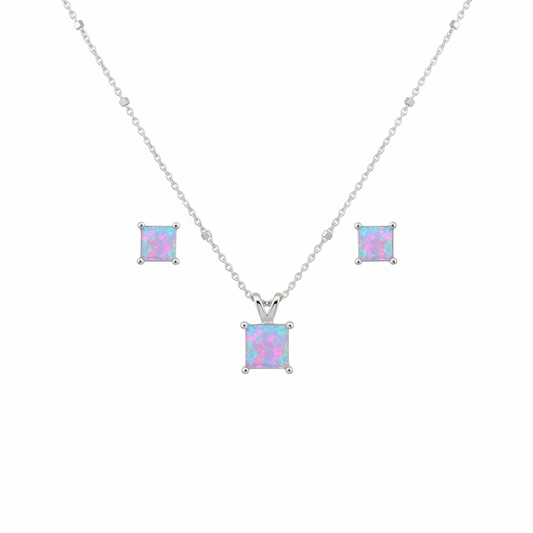 Set de collar y pantallas con piedra opal rosa