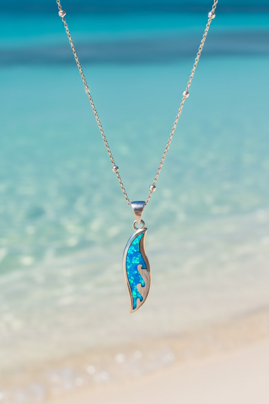 Collar de tabla de surf con piedra Opal azul