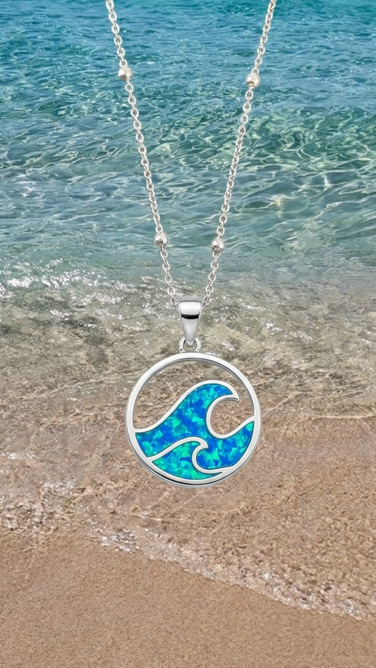 Collar de olas piedra opal azul