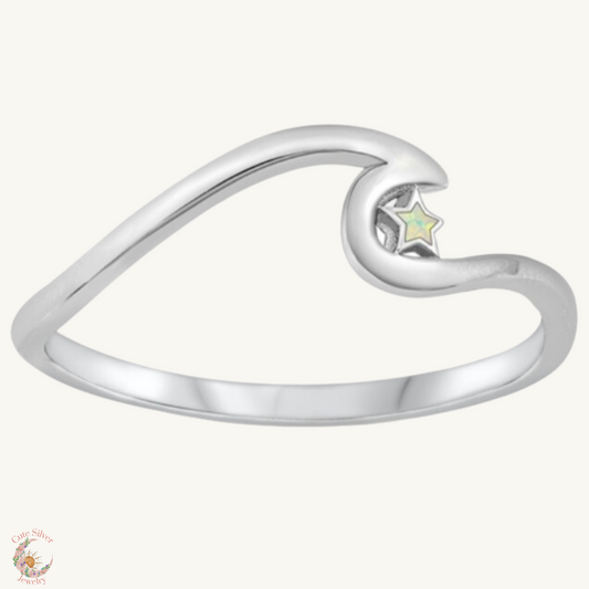 Sortija de ola con estrella en piedra opal